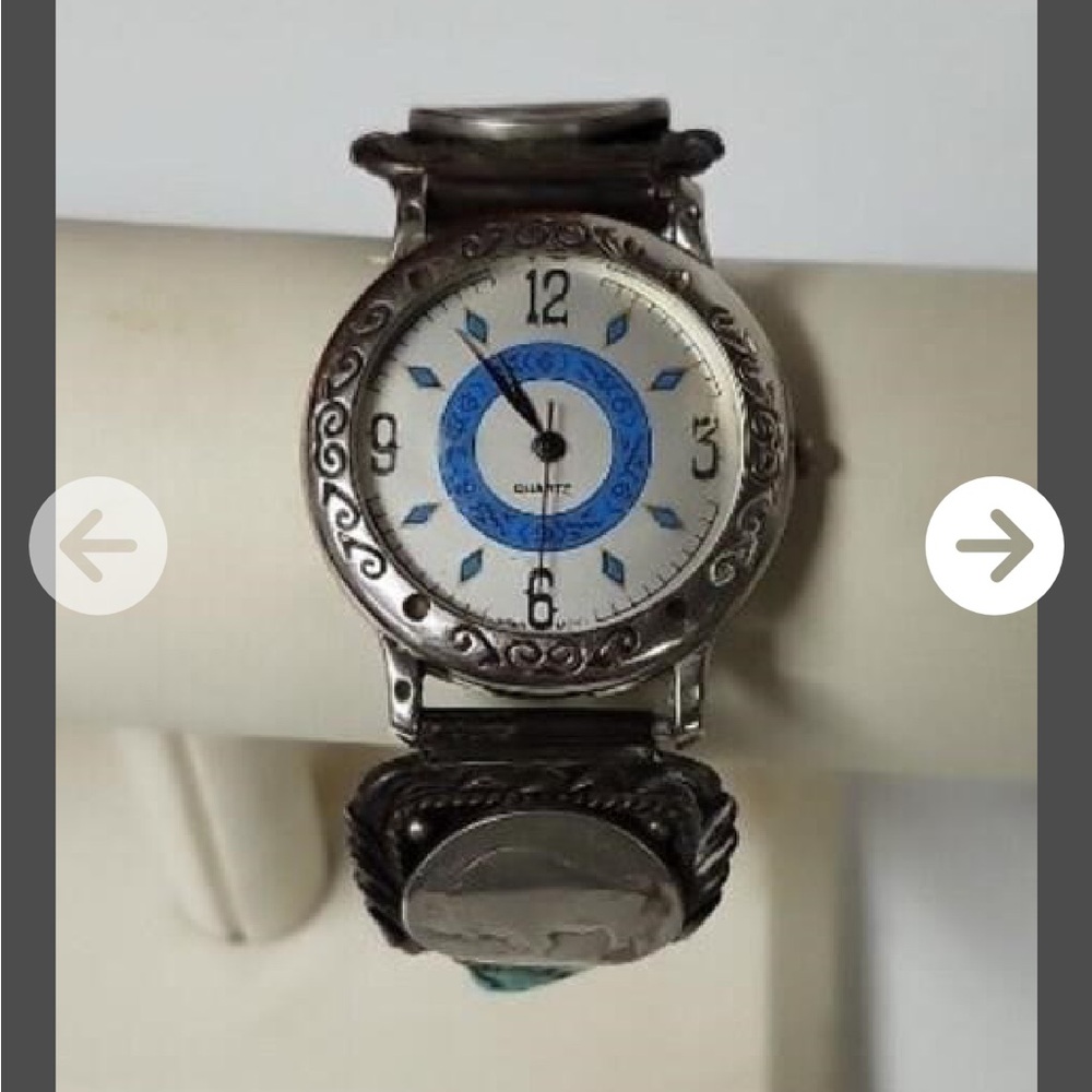 Silver Tone Ladies Watch with Blue Accents(Navajo)